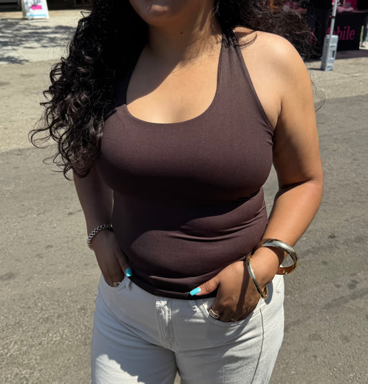 ROMI ULTRA SMOOTH HALTER TOP ( CHOCOLATE )